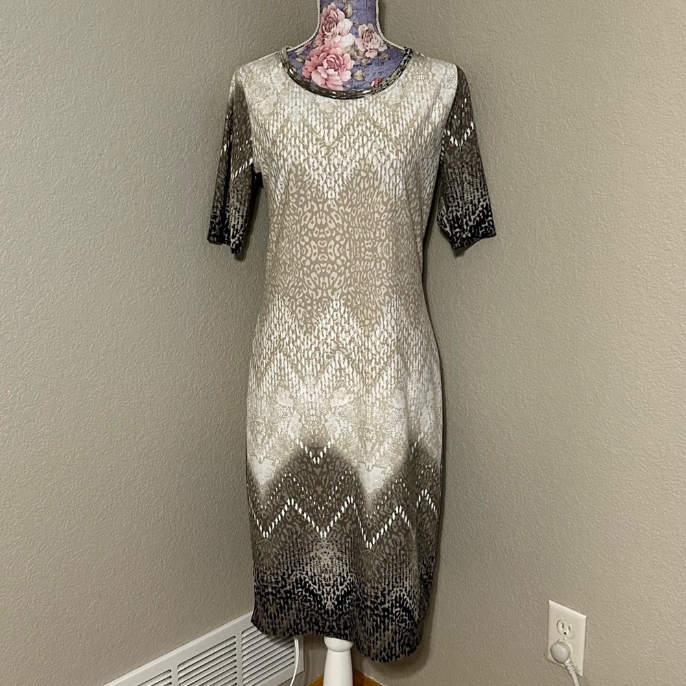 LuLaRoe Brown and‎ Cream Patterned Midi Dress